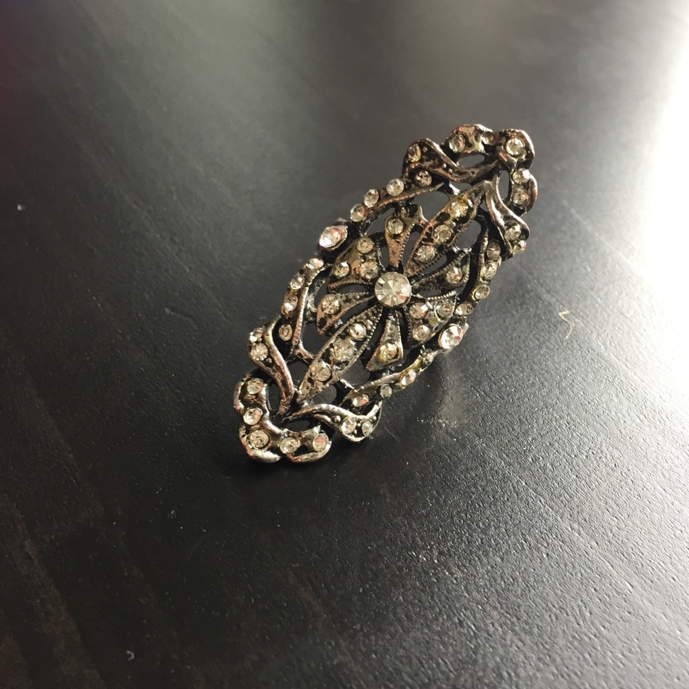 Statement Ring Silver with Crystals Size 8